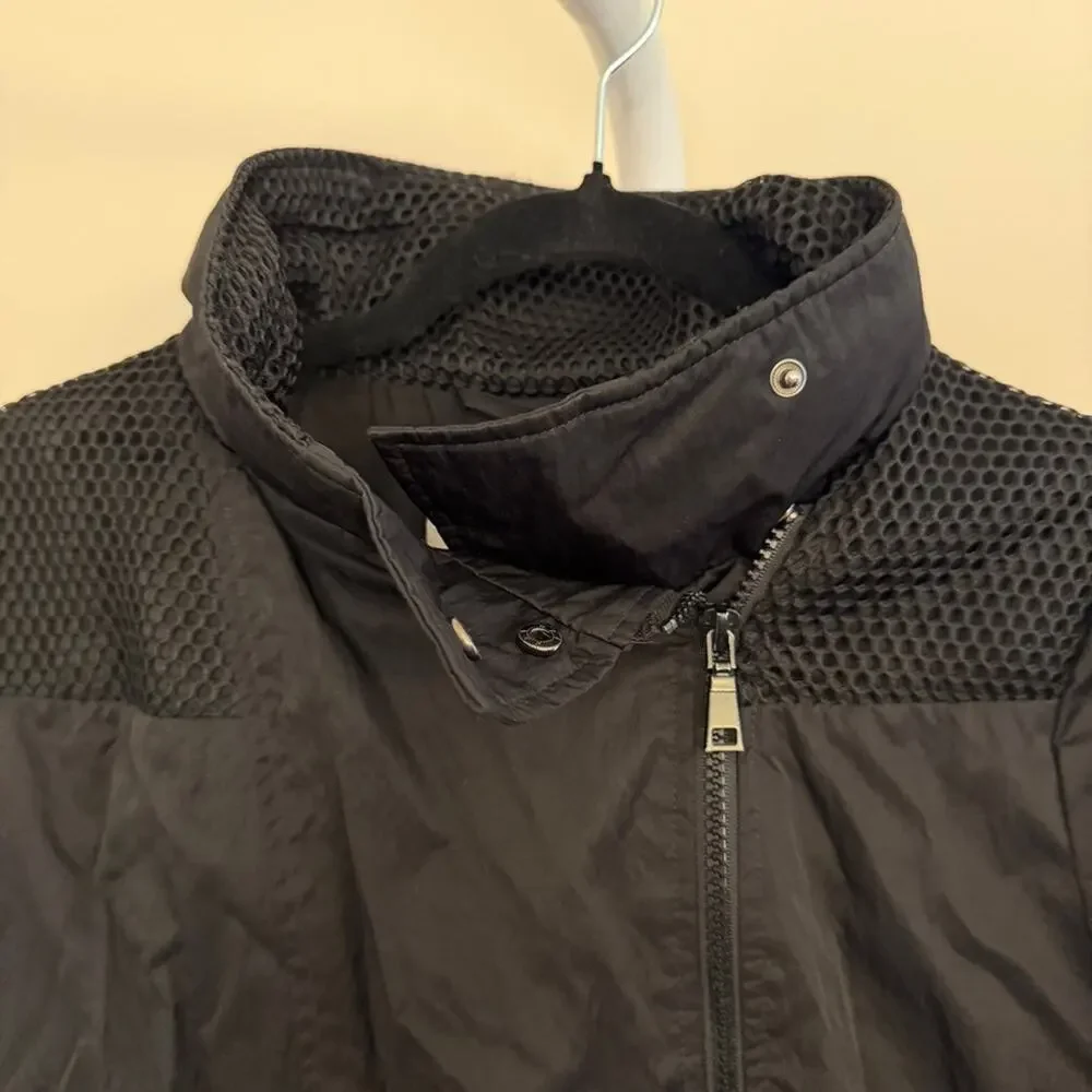 T TAHARI Women's Alexa Black Mesh Asymmetrical Zip Hooded Raincoat Jacket S